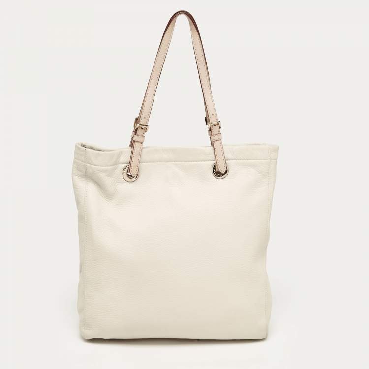 Pre Owned MICHAEL Michael Kors Off White/Brown Soft Leather Jet Set Tote