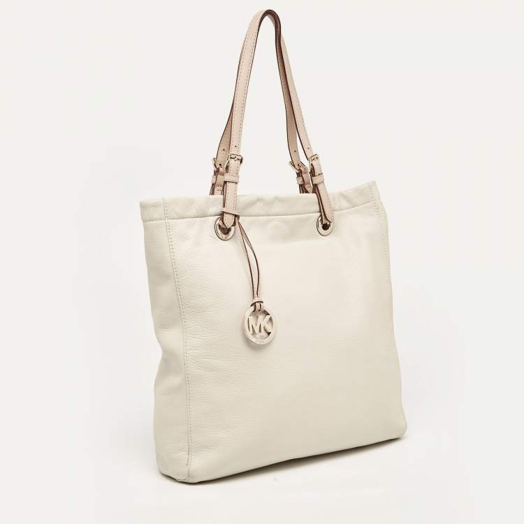 Pre Owned MICHAEL Michael Kors Off White/Brown Soft Leather Jet Set Tote