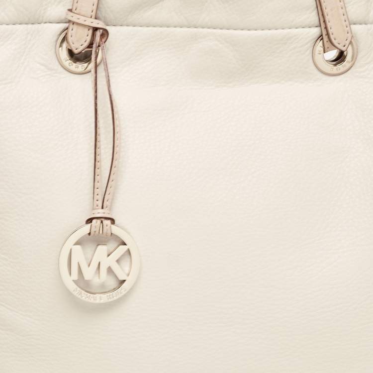 Pre Owned MICHAEL Michael Kors Off White/Brown Soft Leather Jet Set Tote