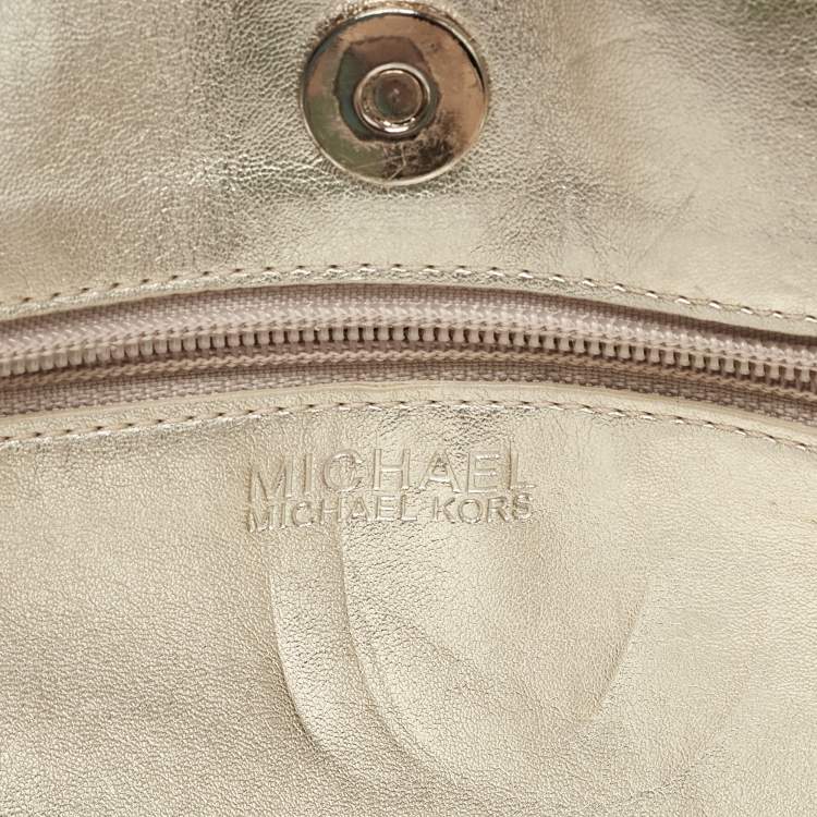 Pre Owned MICHAEL Michael Kors Off White/Brown Soft Leather Jet Set Tote