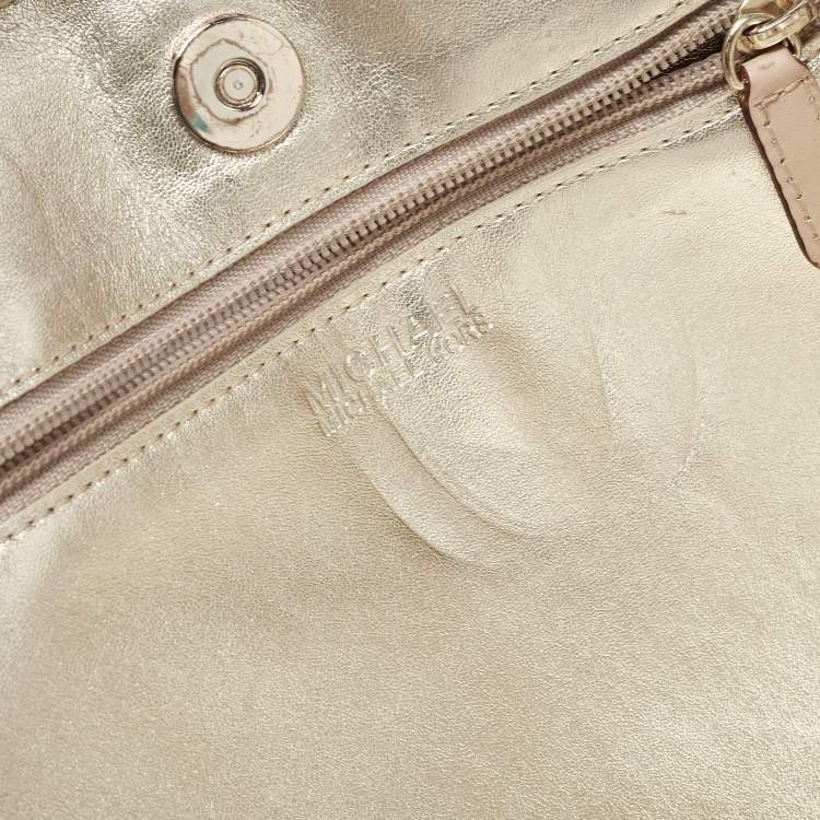 Pre Owned MICHAEL Michael Kors Off White/Brown Soft Leather Jet Set Tote