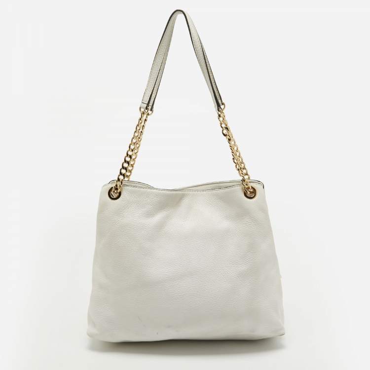 Pre Owned MICHAEL Michael Kors White Leather Jet Set Chain Shoulder Bag