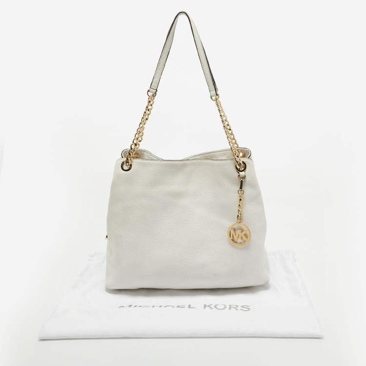 Pre Owned MICHAEL Michael Kors White Leather Jet Set Chain Shoulder Bag