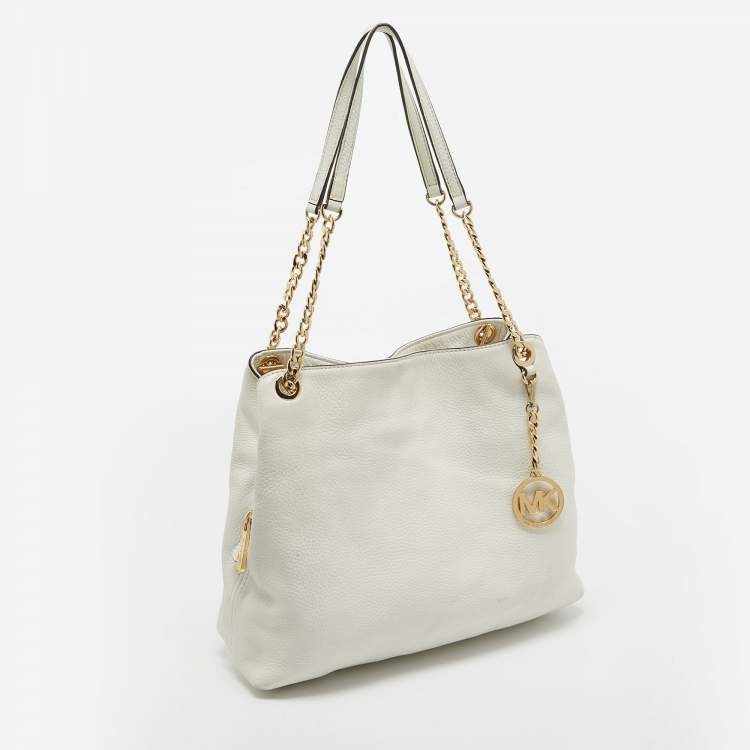 Pre Owned MICHAEL Michael Kors White Leather Jet Set Chain Shoulder Bag