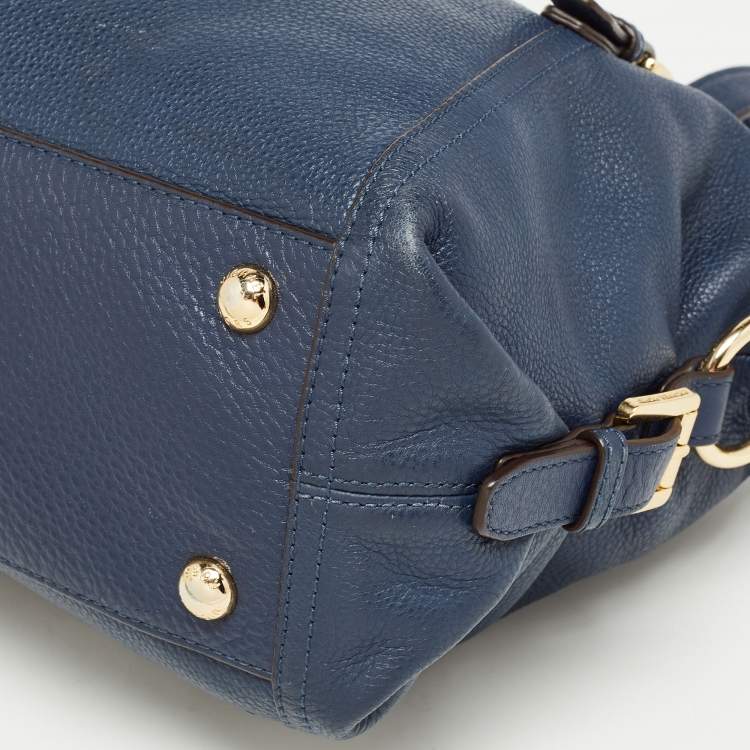 Pre Owned MICHAEL Michael Kors Navy Blue Pebbled Leather Tristan Satchel