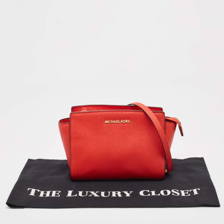 Pre Owned MICHAEL Michael Kors Red Saffiano Leather Medium Selma Crossbody Bag
