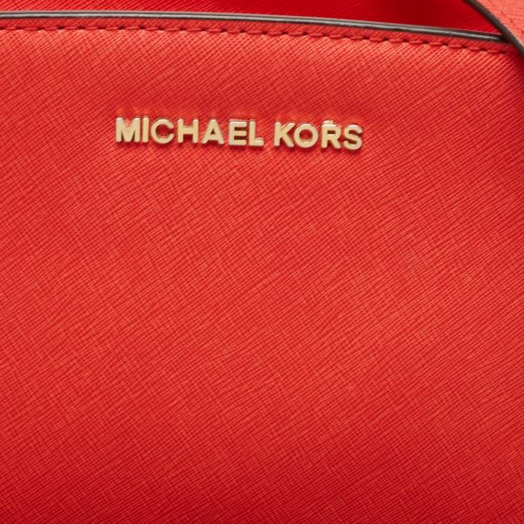 Pre Owned MICHAEL Michael Kors Red Saffiano Leather Medium Selma Crossbody Bag