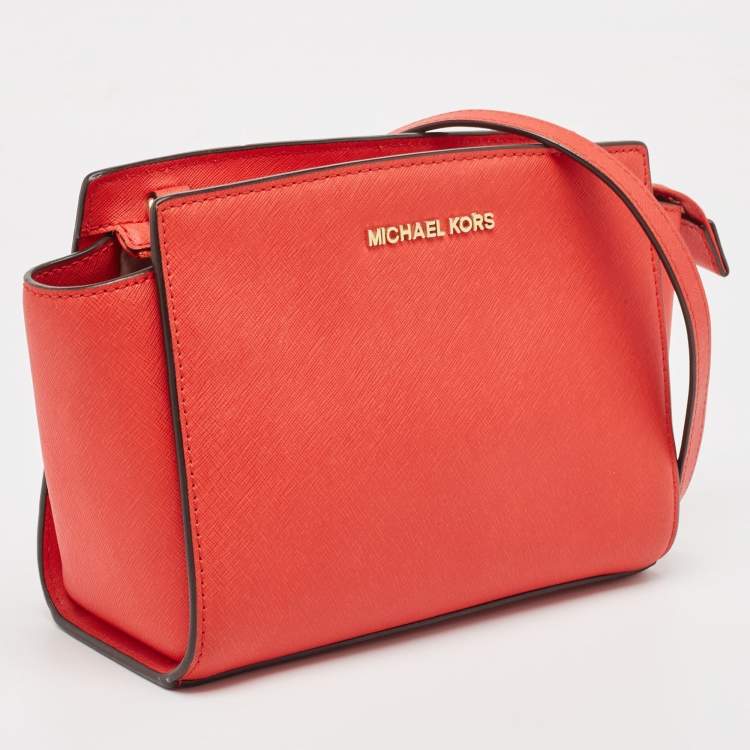 Pre Owned MICHAEL Michael Kors Red Saffiano Leather Medium Selma Crossbody Bag