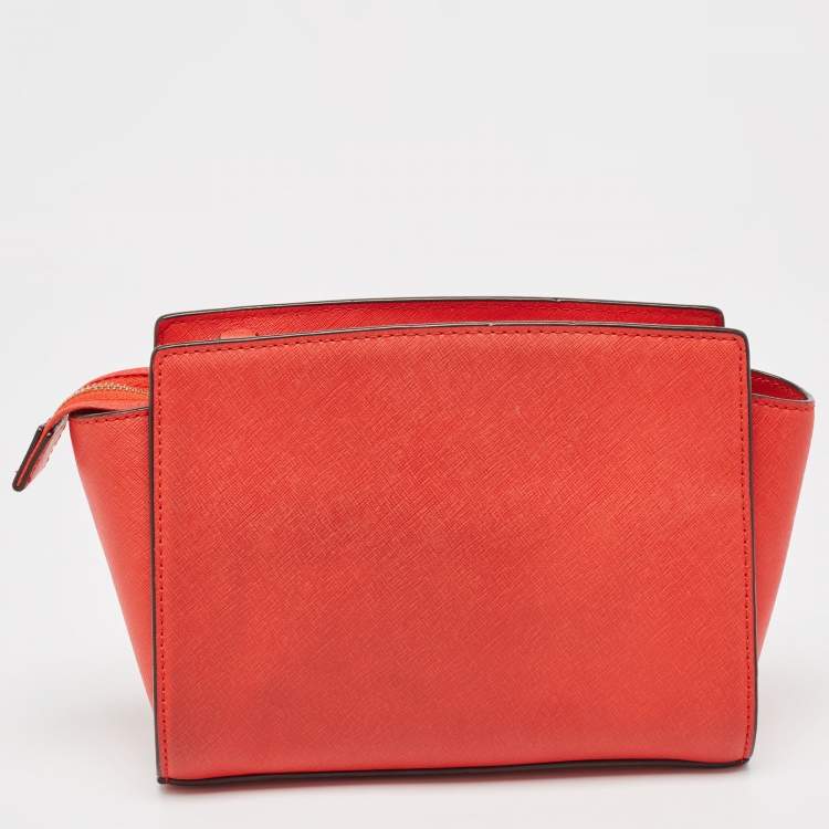 Pre Owned MICHAEL Michael Kors Red Saffiano Leather Medium Selma Crossbody Bag