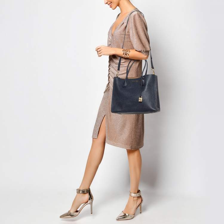 Pre Owned MICHAEL Michael Kors Navy Blue Grain Leather Large Mercer Tote