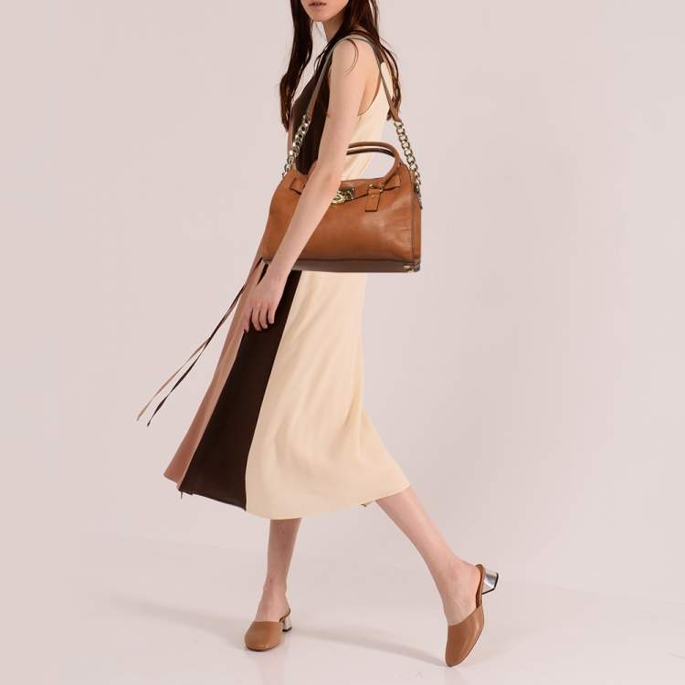 Pre Owned MICHAEL Michael Kors Brown Leather Medium Hamilton East West Tote