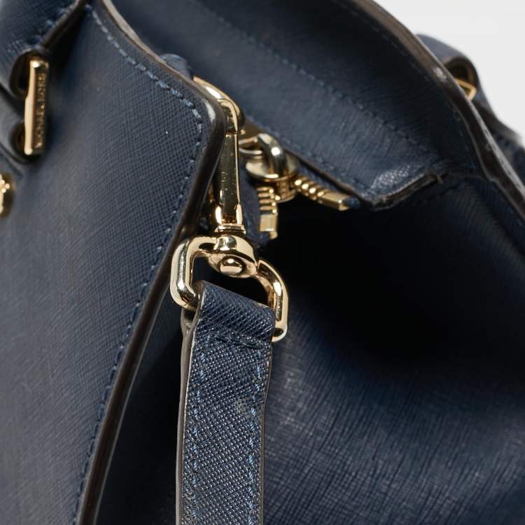 Pre Owned Michael Michael Kors Navy Blue Leather Medium Selma Tote