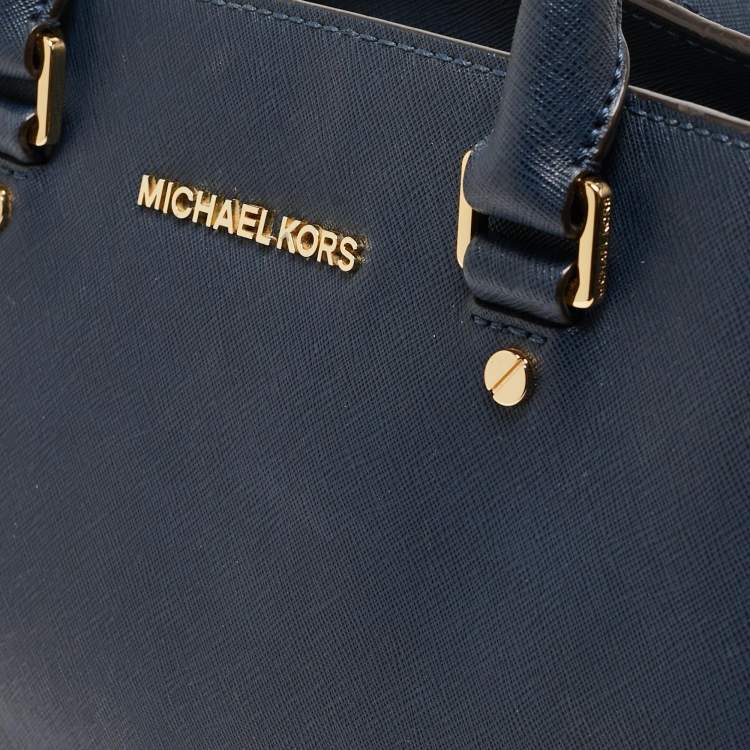 Pre Owned Michael Michael Kors Navy Blue Leather Medium Selma Tote