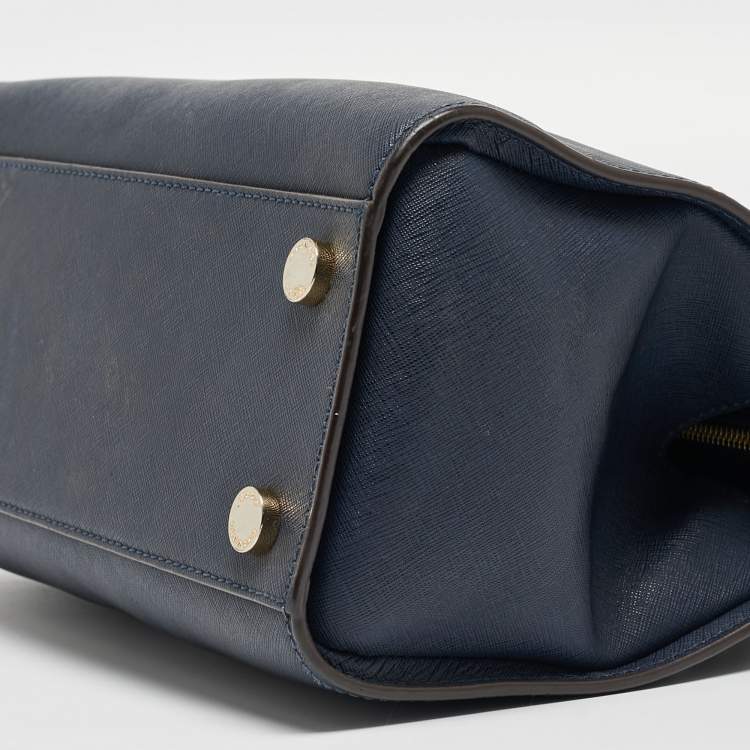Pre Owned Michael Michael Kors Navy Blue Leather Medium Selma Tote