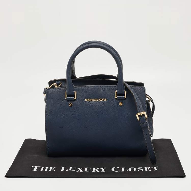 Pre Owned Michael Michael Kors Navy Blue Leather Medium Selma Tote