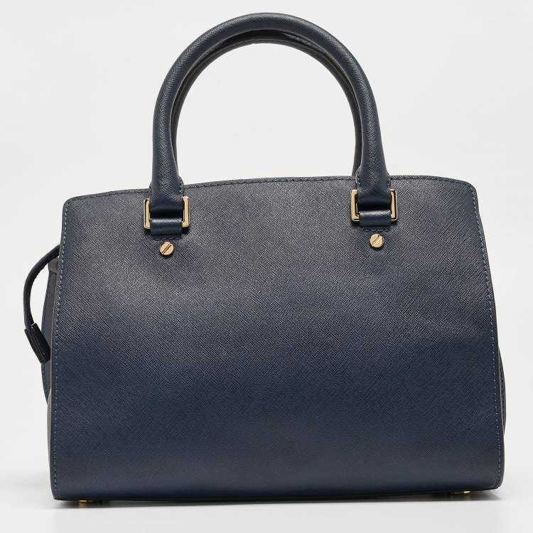 Pre Owned Michael Michael Kors Navy Blue Leather Medium Selma Tote