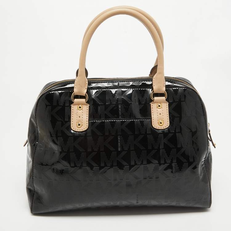 Pre Owned MICHAEL Michael Kors Black Signature Patent Leather Satchel