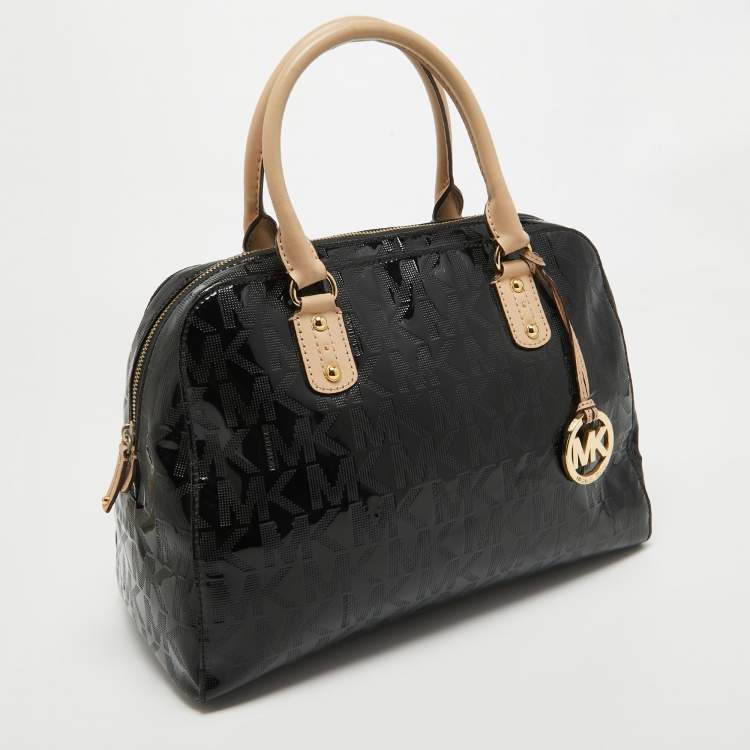 Pre Owned MICHAEL Michael Kors Black Signature Patent Leather Satchel
