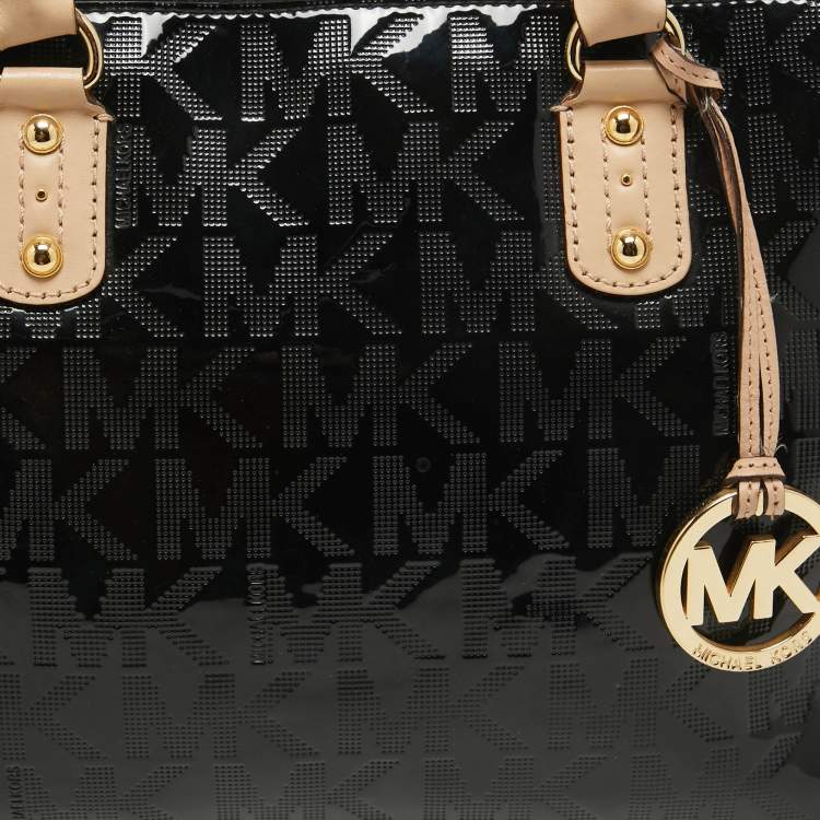 Pre Owned MICHAEL Michael Kors Black Signature Patent Leather Satchel