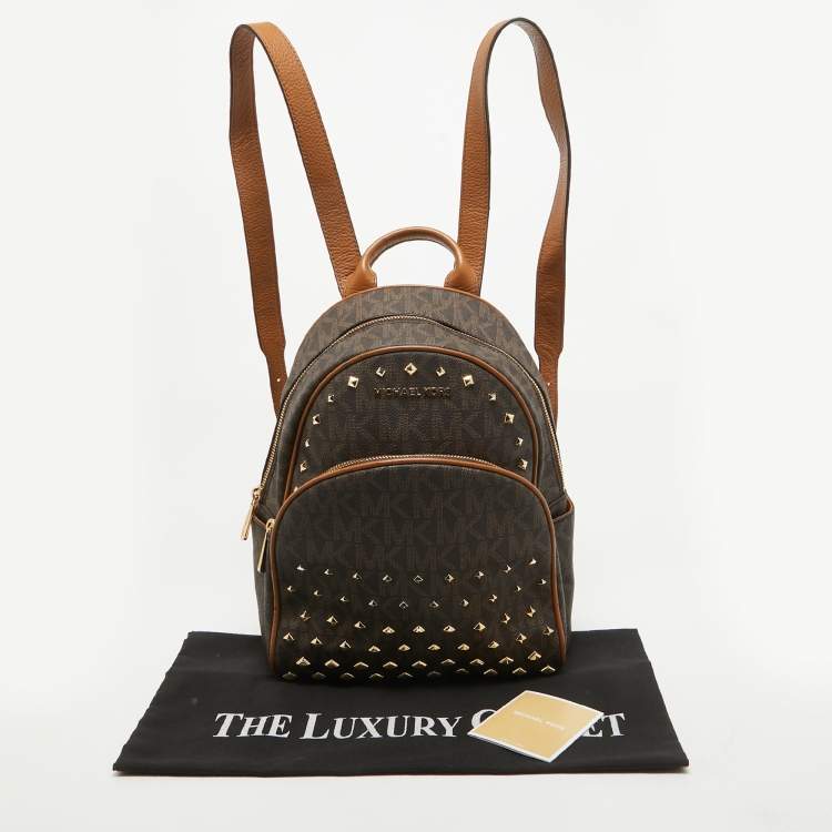 Pre Owned MICHAEL Michael Kors Brown Signature Coated Canvas Studded Abbey Backpack