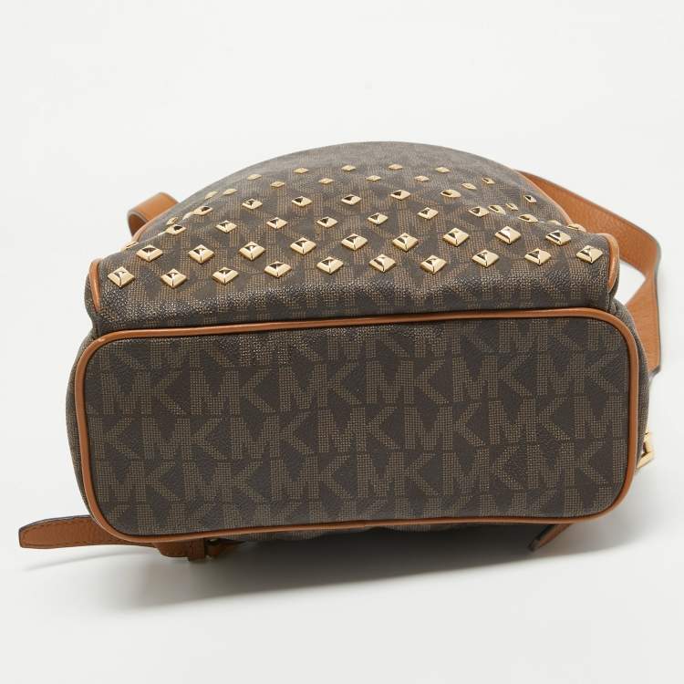 Pre Owned MICHAEL Michael Kors Brown Signature Coated Canvas Studded Abbey Backpack