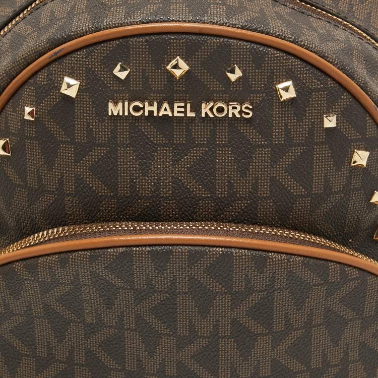 Pre Owned MICHAEL Michael Kors Brown Signature Coated Canvas Studded Abbey Backpack