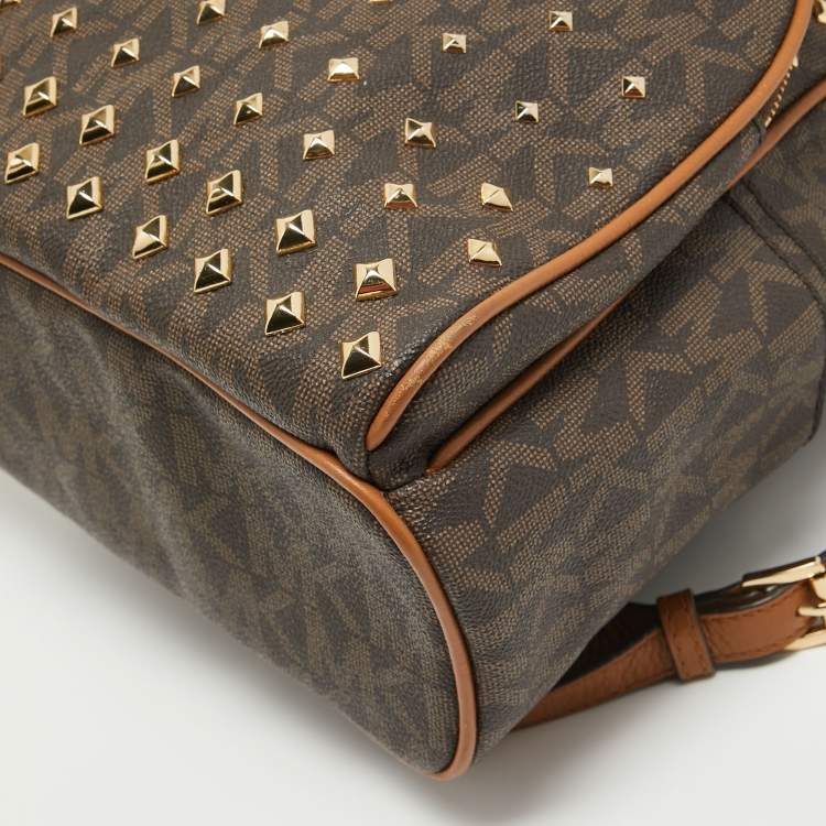 Pre Owned MICHAEL Michael Kors Brown Signature Coated Canvas Studded Abbey Backpack