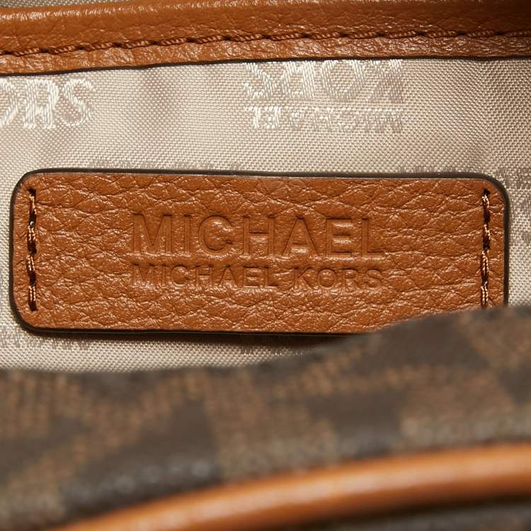 Pre Owned MICHAEL Michael Kors Brown Signature Coated Canvas Studded Abbey Backpack