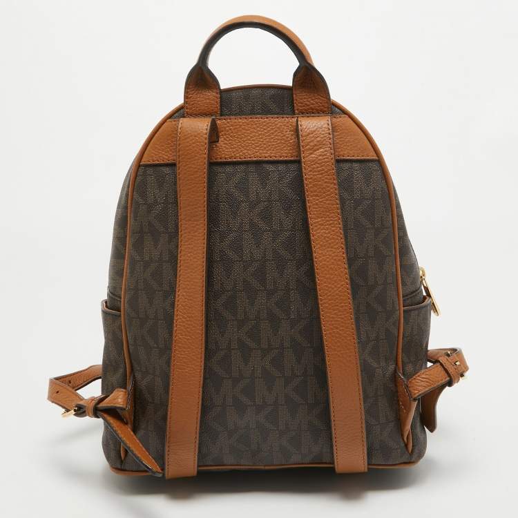 Pre Owned MICHAEL Michael Kors Brown Signature Coated Canvas Studded Abbey Backpack