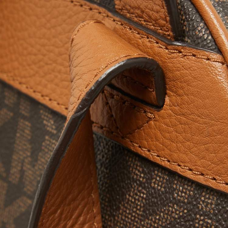 Pre Owned MICHAEL Michael Kors Brown Signature Coated Canvas Studded Abbey Backpack
