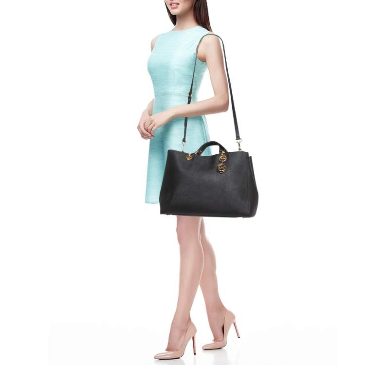Pre Owned MICHAEL Michael Kors Black Saffiano Leather Large Cynthia Tote