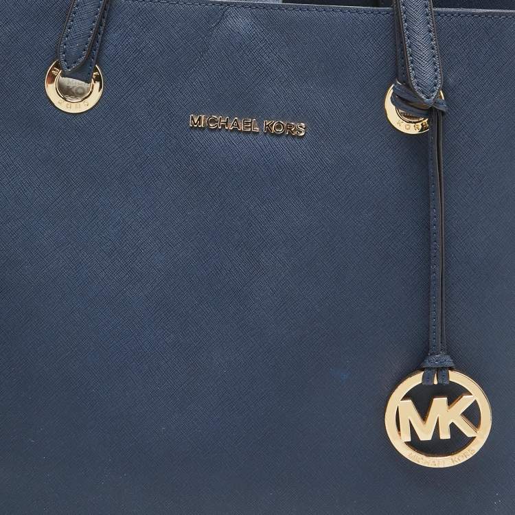 Pre Owned MICHAEL Michael Kors Navy Blue Leather Jet Set Tote