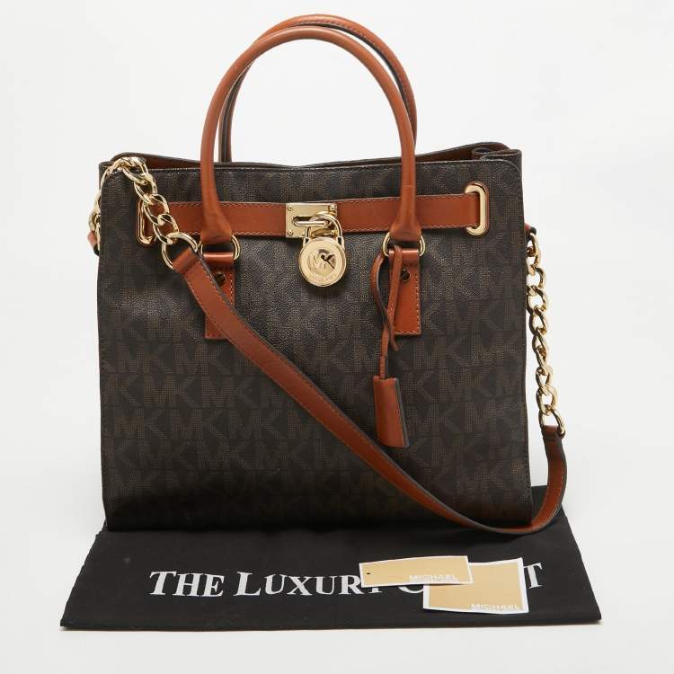 Pre Owned MICHAEL Michael Kors Brown Signature Coated Canvas Large North South Hamilton Tote