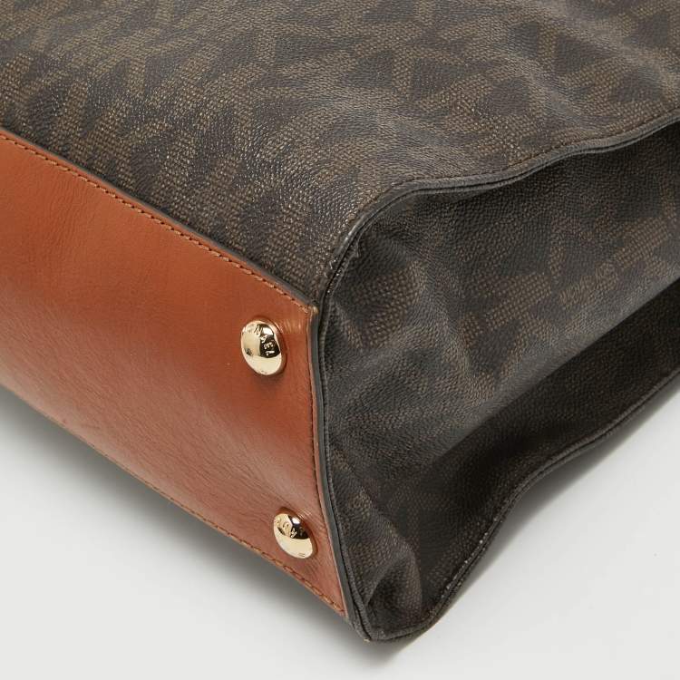 Pre Owned MICHAEL Michael Kors Brown Signature Coated Canvas Large North South Hamilton Tote