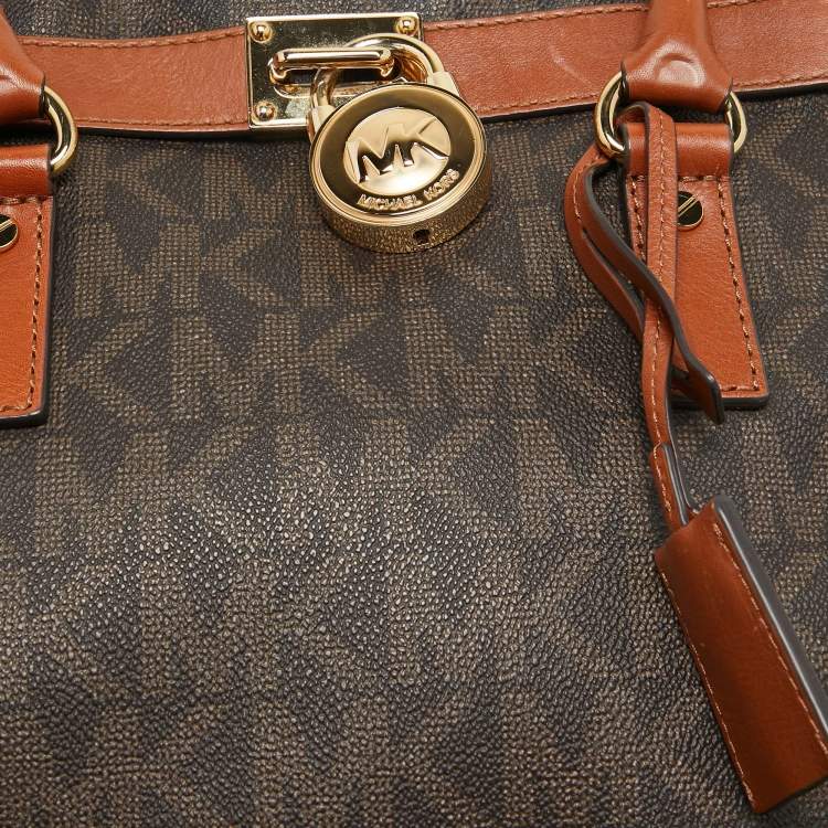 Pre Owned MICHAEL Michael Kors Brown Signature Coated Canvas Large North South Hamilton Tote