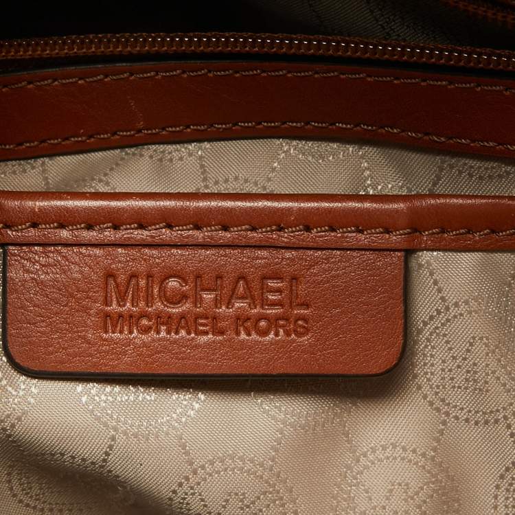 Pre Owned MICHAEL Michael Kors Brown Signature Coated Canvas Large North South Hamilton Tote