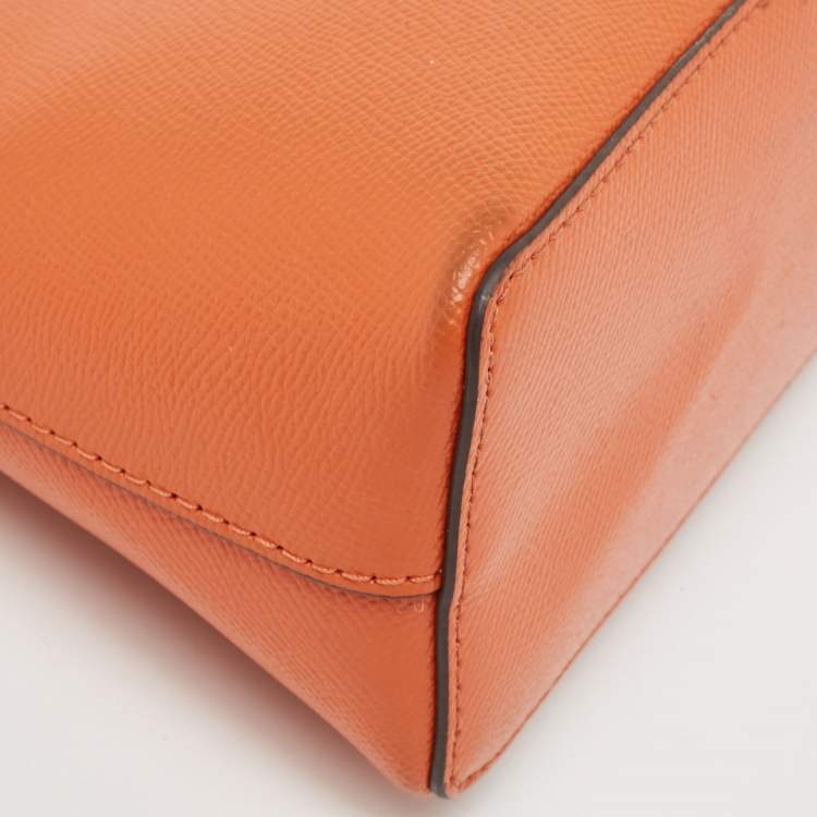 Pre Owned MICHAEL Michael Kors Orange Leather Medium Logo Dome Crossbody Bag