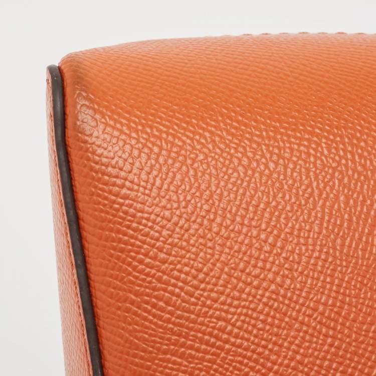 Pre Owned MICHAEL Michael Kors Orange Leather Medium Logo Dome Crossbody Bag