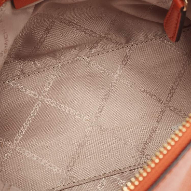 Pre Owned MICHAEL Michael Kors Orange Leather Medium Logo Dome Crossbody Bag