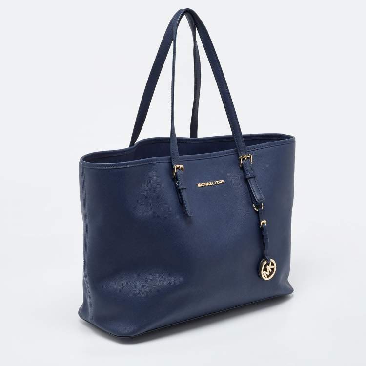 مملوكة مسبقًا MICHAEL Michael Kors Navy Blue Leather Large Jet Set Travel Tote
