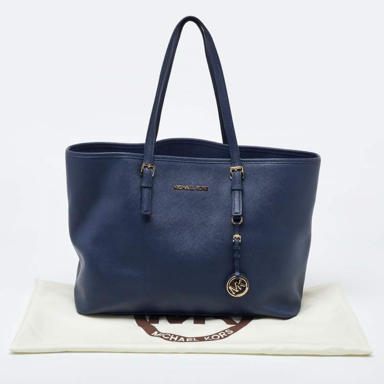 مملوكة مسبقًا MICHAEL Michael Kors Navy Blue Leather Large Jet Set Travel Tote