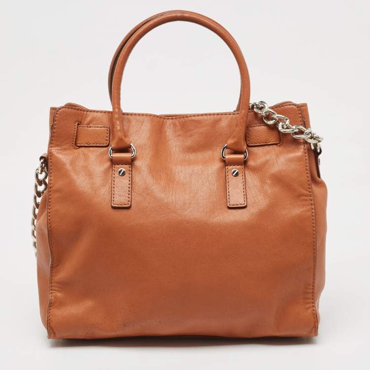 Pre Owned MICHAEL Michael Kors Brown Leather Large North South Hamilton Tote