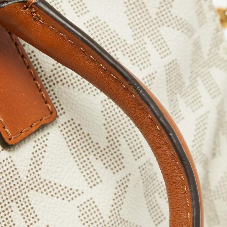 Pre Owned MICHAEL Michael Kors Brown/White Signature Coated Canvas Large Hamilton North South Tote