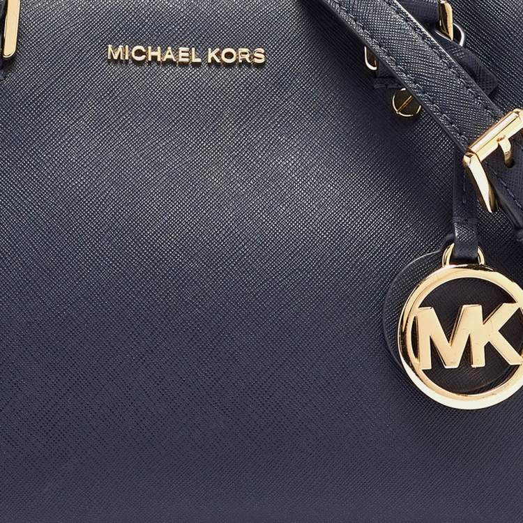 Pre Owned Michael Michael Kors Navy Blue Saffiano Leather Small Savannah Satchel
