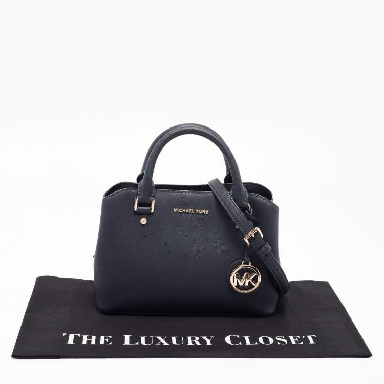 Pre Owned Michael Michael Kors Navy Blue Saffiano Leather Small Savannah Satchel