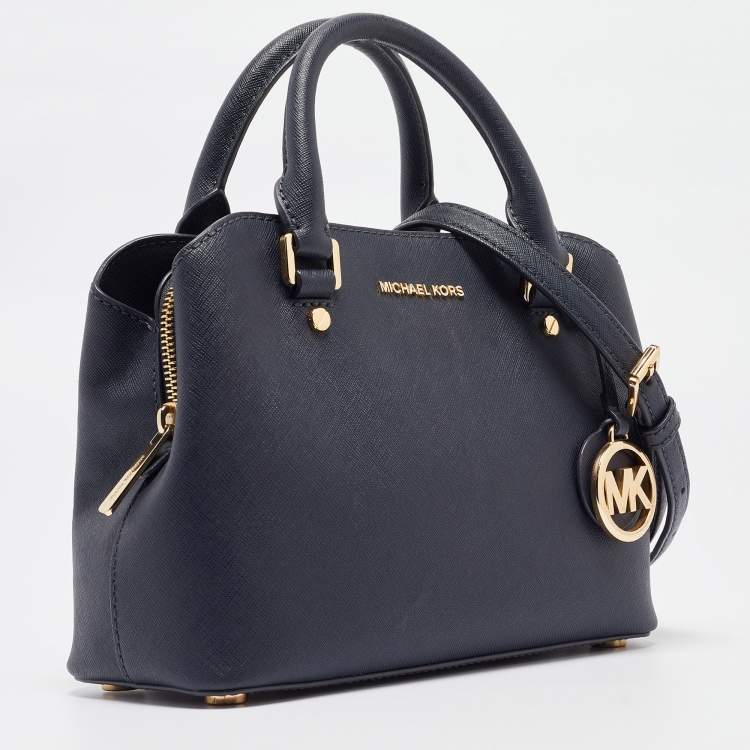 Pre Owned Michael Michael Kors Navy Blue Saffiano Leather Small Savannah Satchel
