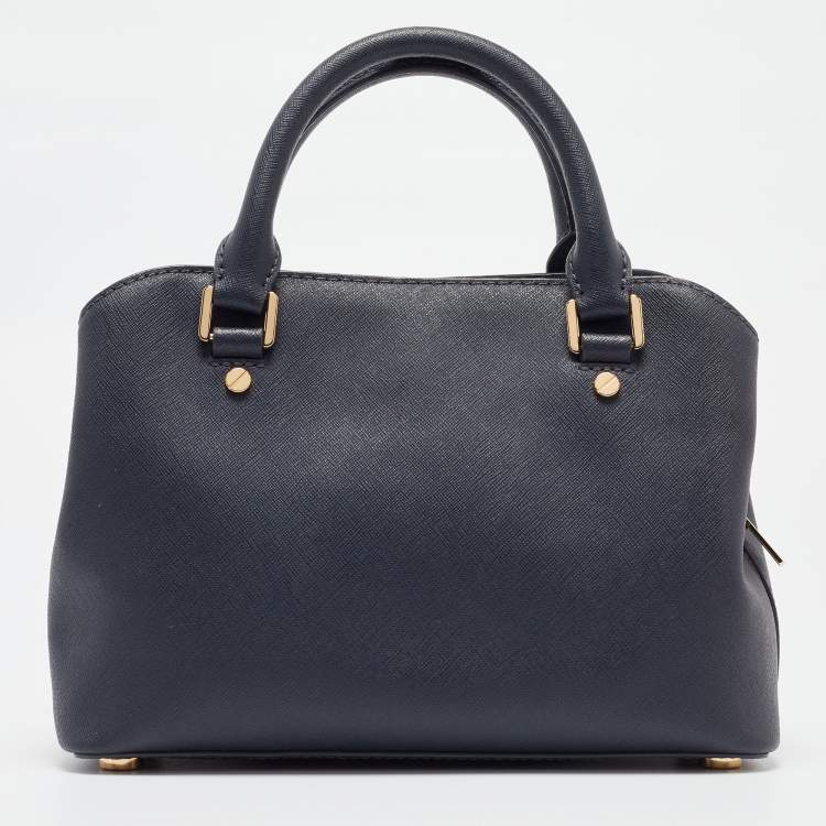 Pre Owned Michael Michael Kors Navy Blue Saffiano Leather Small Savannah Satchel