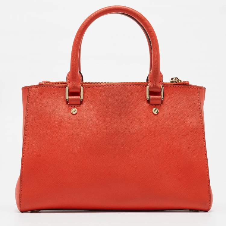Pre Owned Michael Michael Kors Red Leather Small Sutton Tote