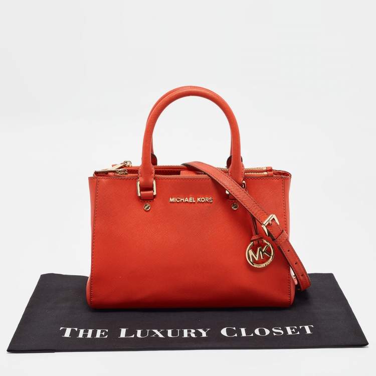 Pre Owned Michael Michael Kors Red Leather Small Sutton Tote