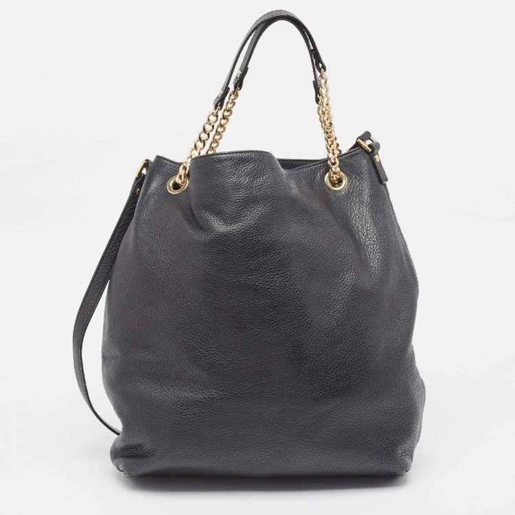 Pre Owned MICHAEL Michael Kors Black Leather Charm Tote